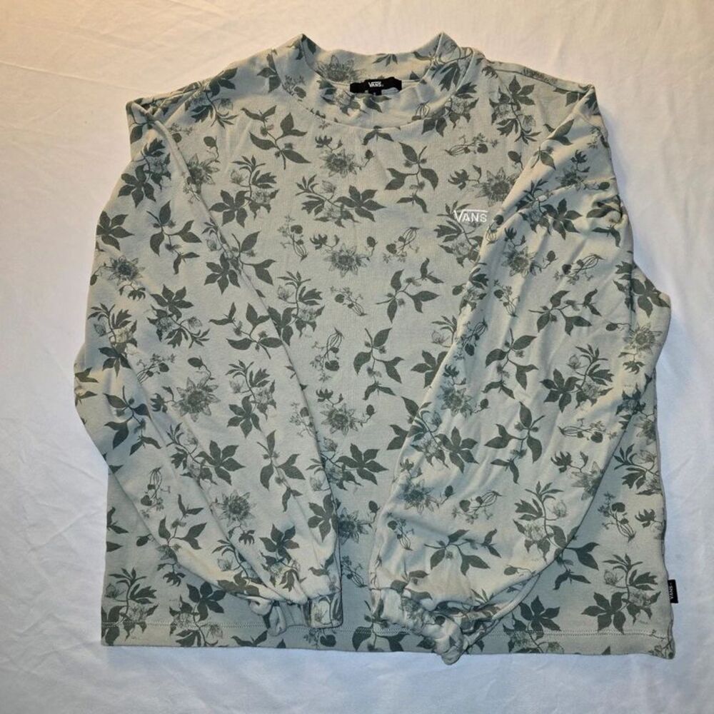 Vans Floral Botanical Long Sleeve Shirt Small Sage Green Mock Neck